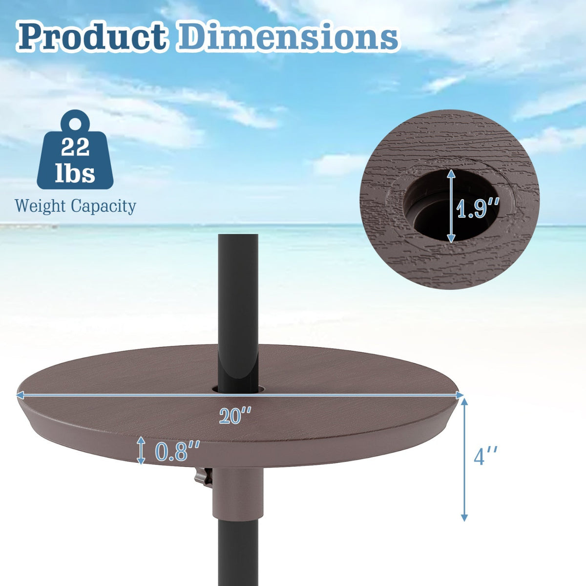 20 Inch Outdoor Adjustable Umbrella Table