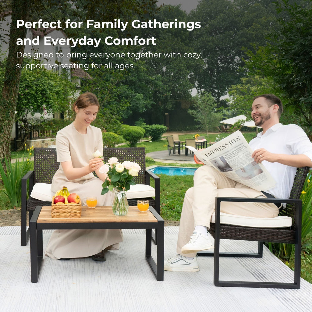 4 Piece Patio Furniture Set With Acacia Wood Table Top & Cushions