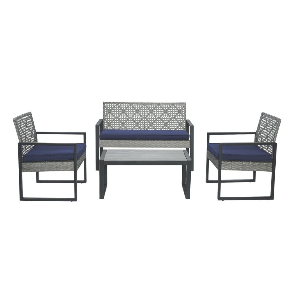 4 Piece Patio Furniture Set With Acacia Wood Table Top & Cushions