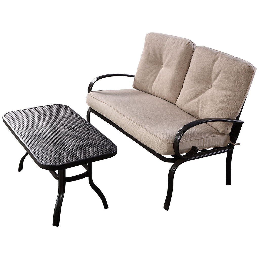 2 Pieces Patio Outdoor Cushioned Coffee Table Set