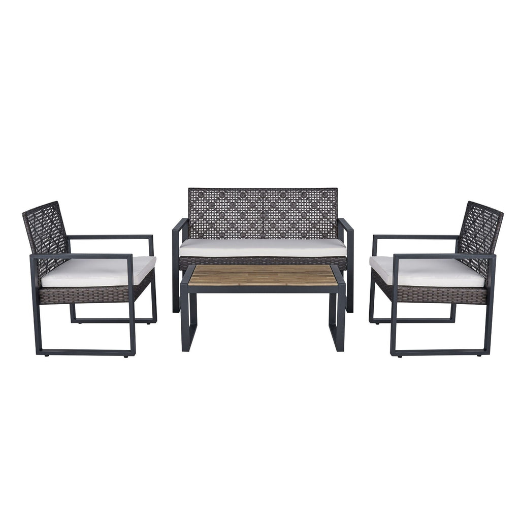 4 Piece Patio Furniture Set With Acacia Wood Table Top & Cushions