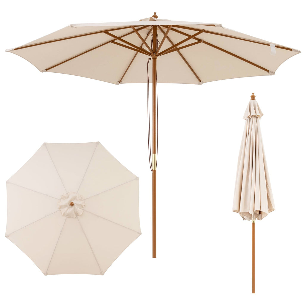 9FT Outdoor patio set with Umbrella and 8 Sturdy Bamboo Rib chairs