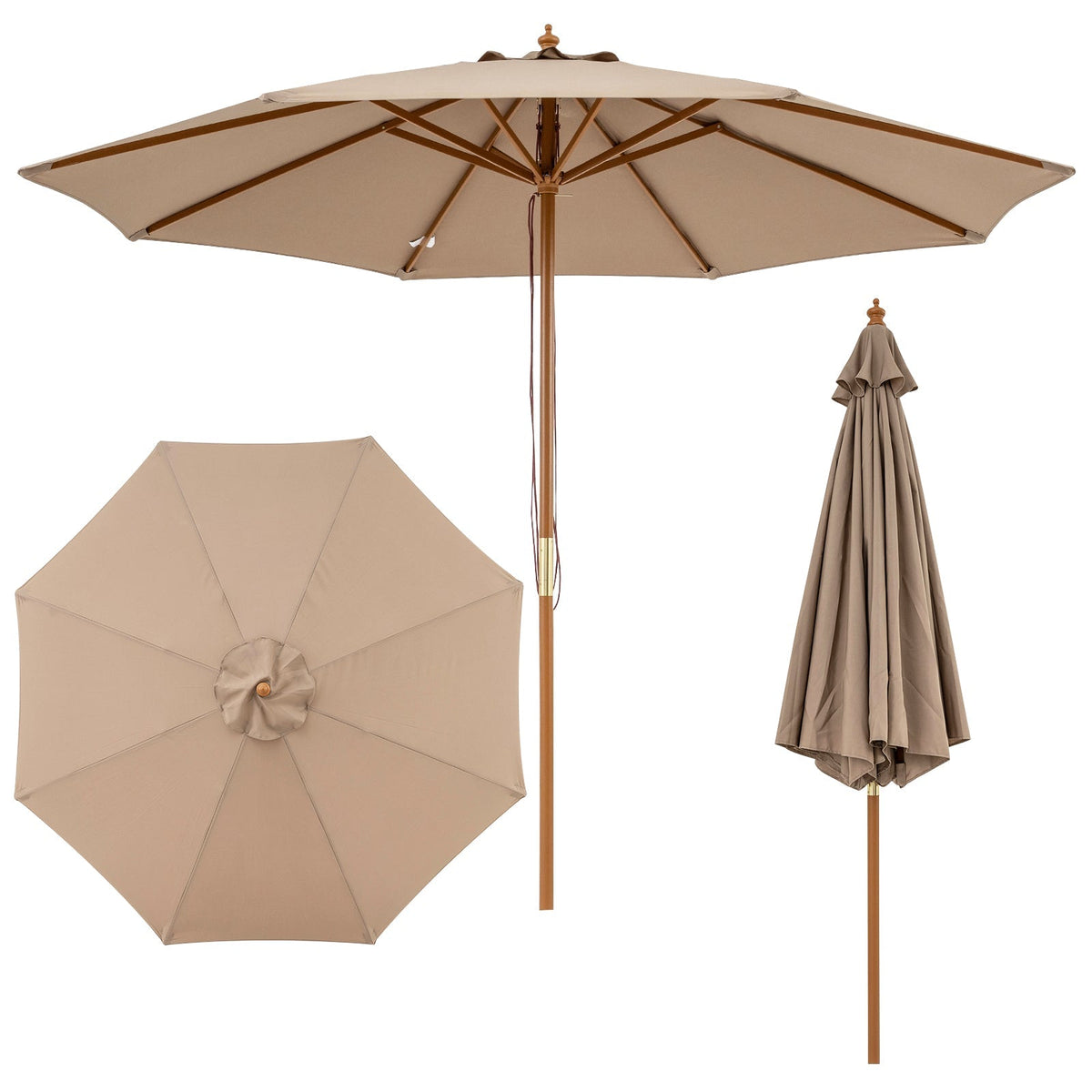 9FT Outdoor patio set with Umbrella and 8 Sturdy Bamboo Rib chairs