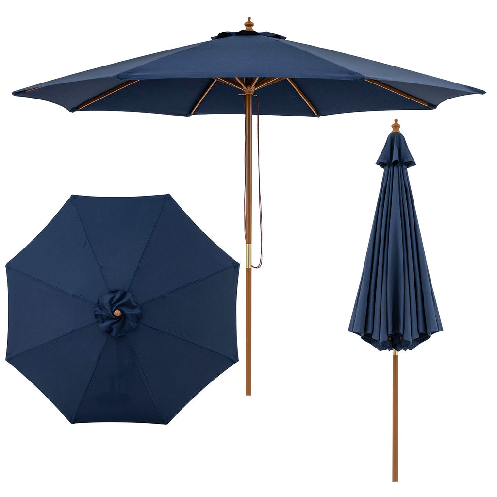 9FT Outdoor patio set with Umbrella and 8 Sturdy Bamboo Rib chairs
