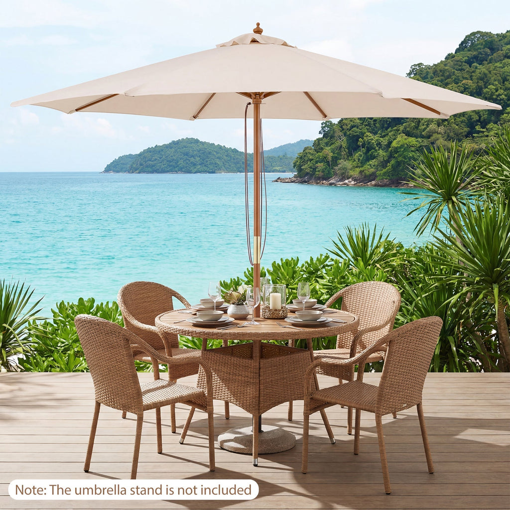 9FT Outdoor patio set with Umbrella and 8 Sturdy Bamboo Rib chairs