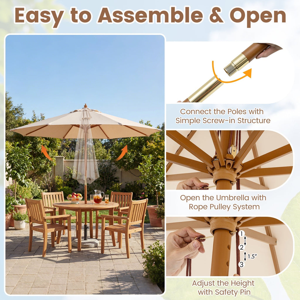9FT Outdoor patio set with Umbrella and 8 Sturdy Bamboo Rib chairs