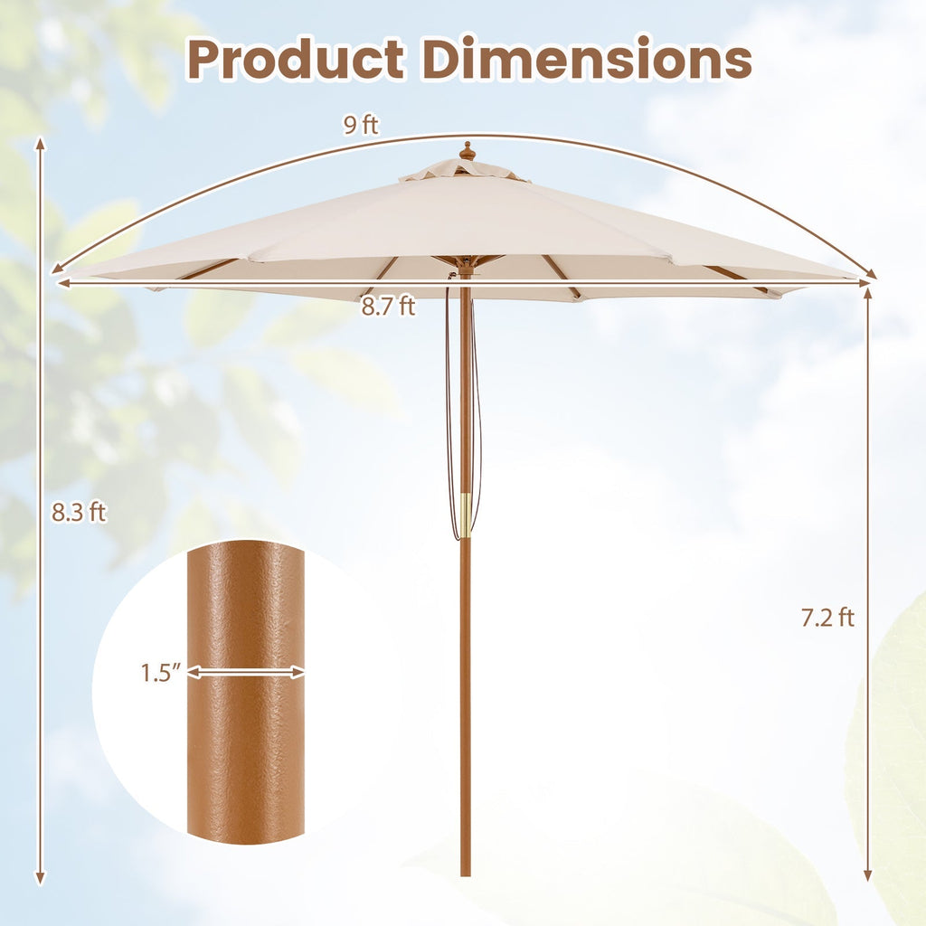 9FT Outdoor patio set with Umbrella and 8 Sturdy Bamboo Rib chairs