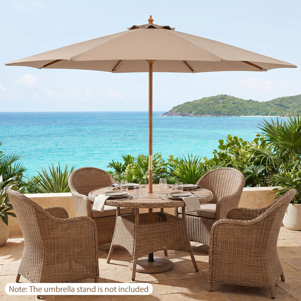 9FT Outdoor patio set with Umbrella and 8 Sturdy Bamboo Rib chairs