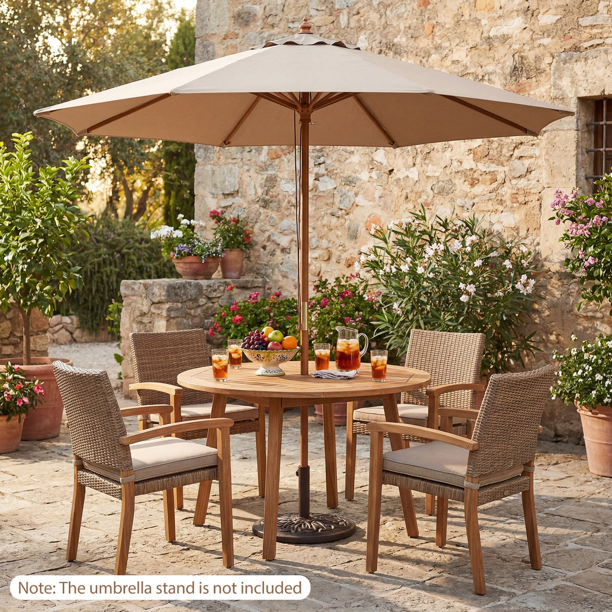 9FT Outdoor patio set with Umbrella and 8 Sturdy Bamboo Rib chairs
