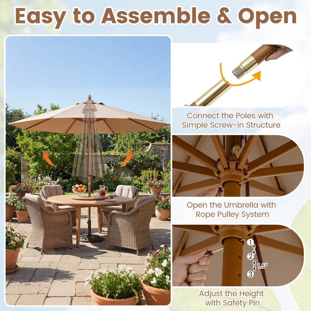 9FT Outdoor patio set with Umbrella and 8 Sturdy Bamboo Rib chairs