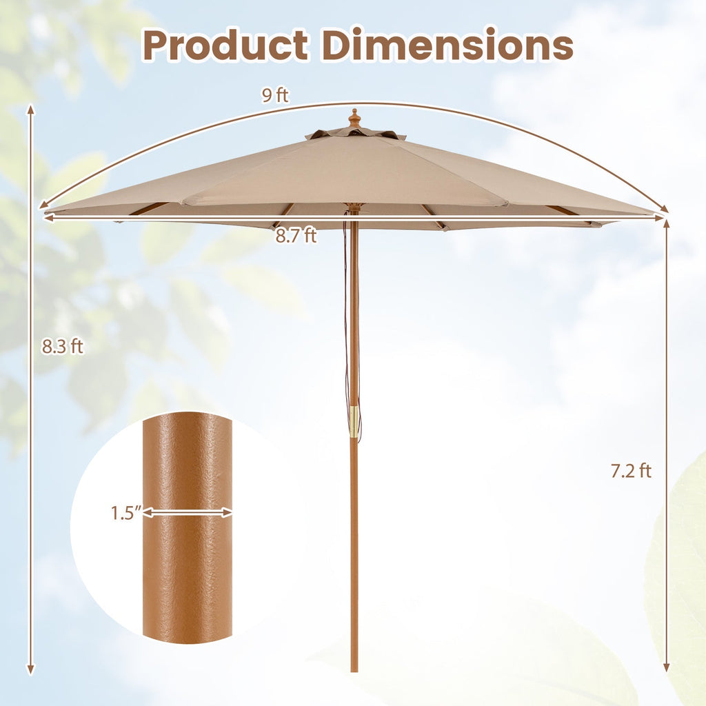 9FT Outdoor patio set with Umbrella and 8 Sturdy Bamboo Rib chairs