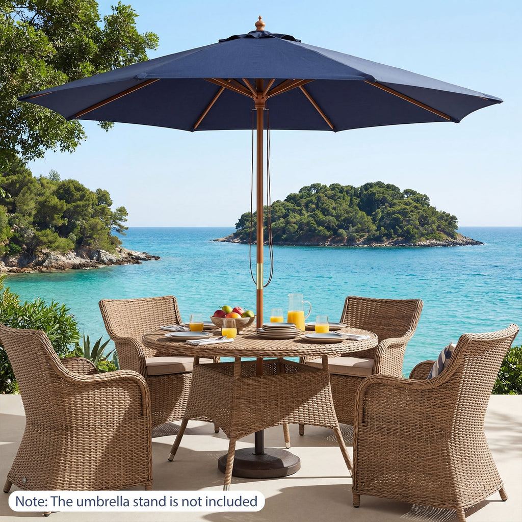 9FT Outdoor patio set with Umbrella and 8 Sturdy Bamboo Rib chairs