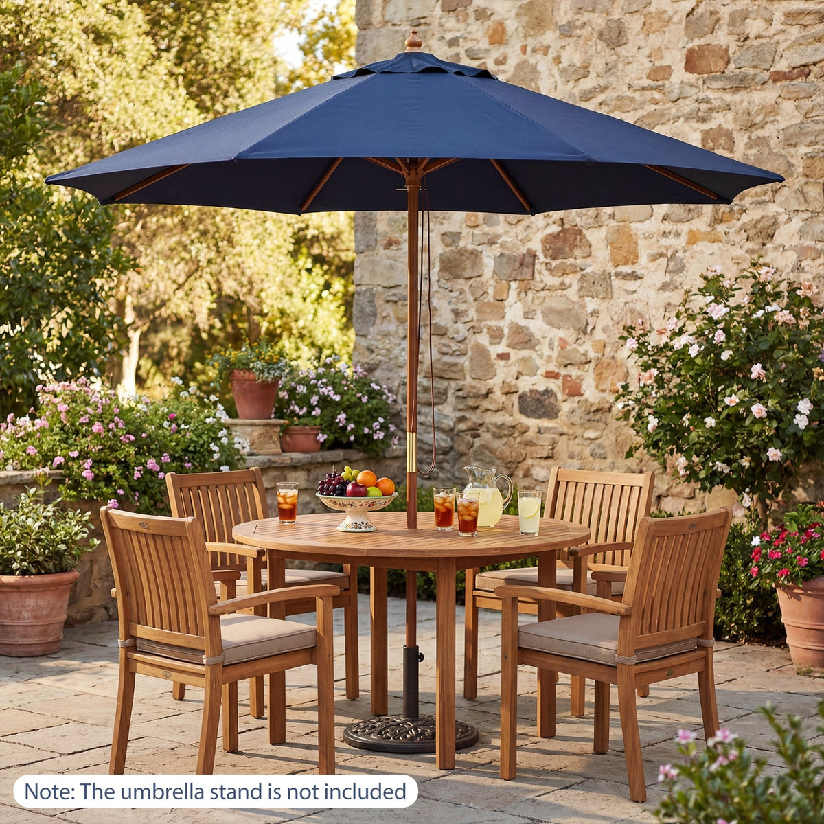 9FT Outdoor patio set with Umbrella and 8 Sturdy Bamboo Rib chairs