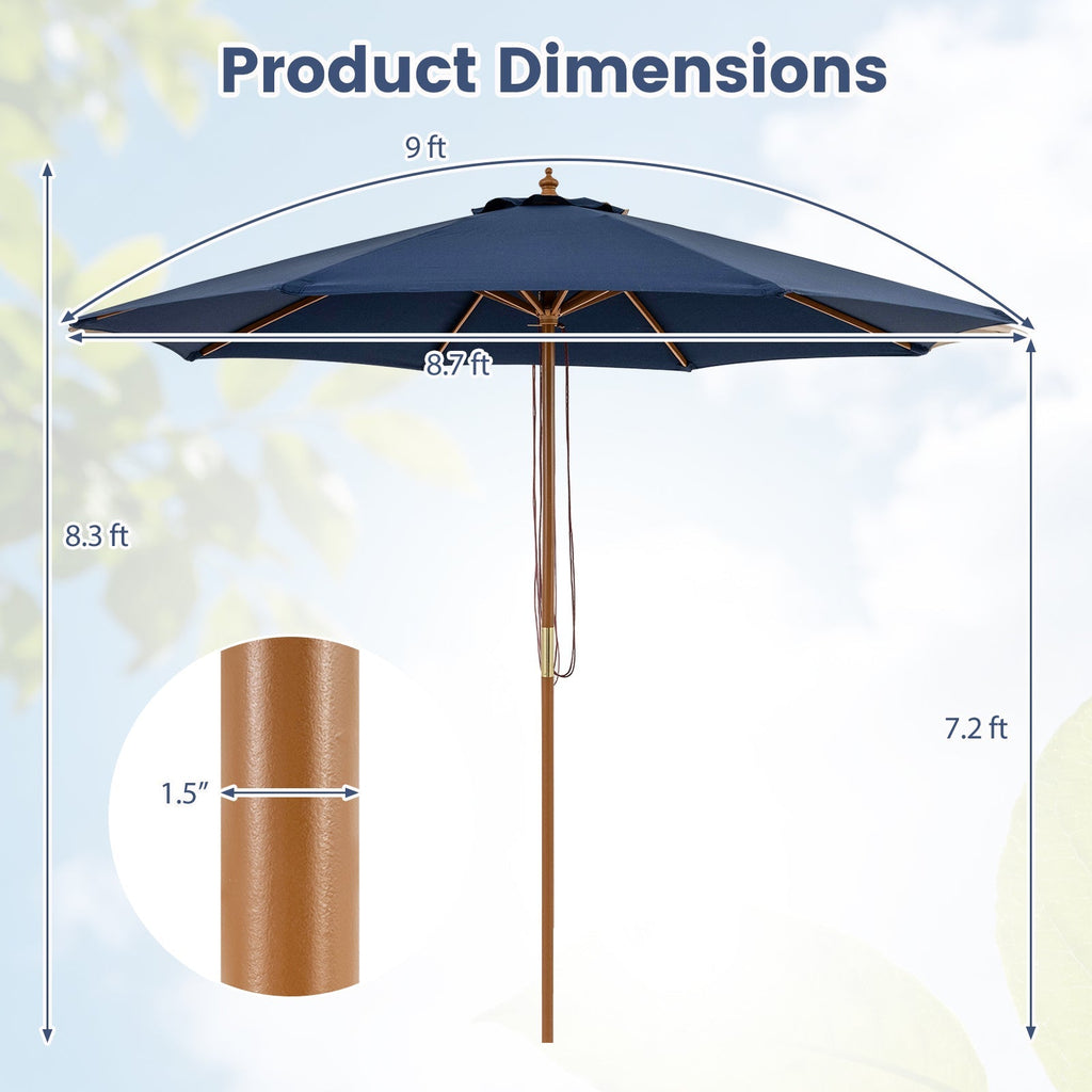 9FT Outdoor patio set with Umbrella and 8 Sturdy Bamboo Rib chairs