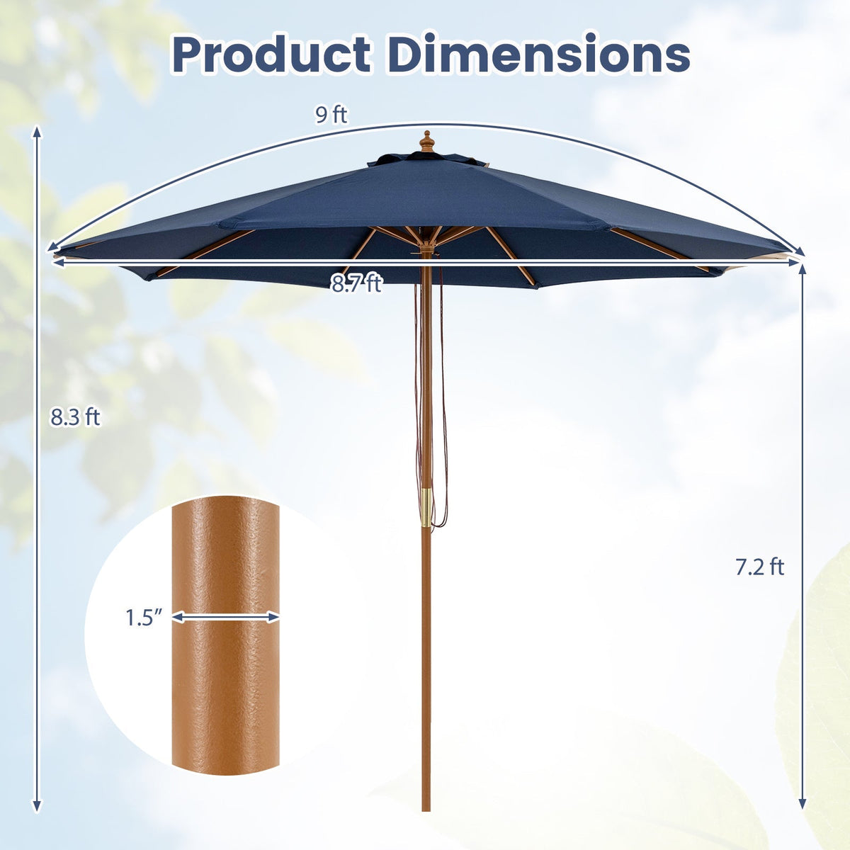 9FT Outdoor patio set with Umbrella and 8 Sturdy Bamboo Rib chairs