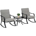 3-Piece Patio Furniture Table Rocking Chairs with Grey Cushions