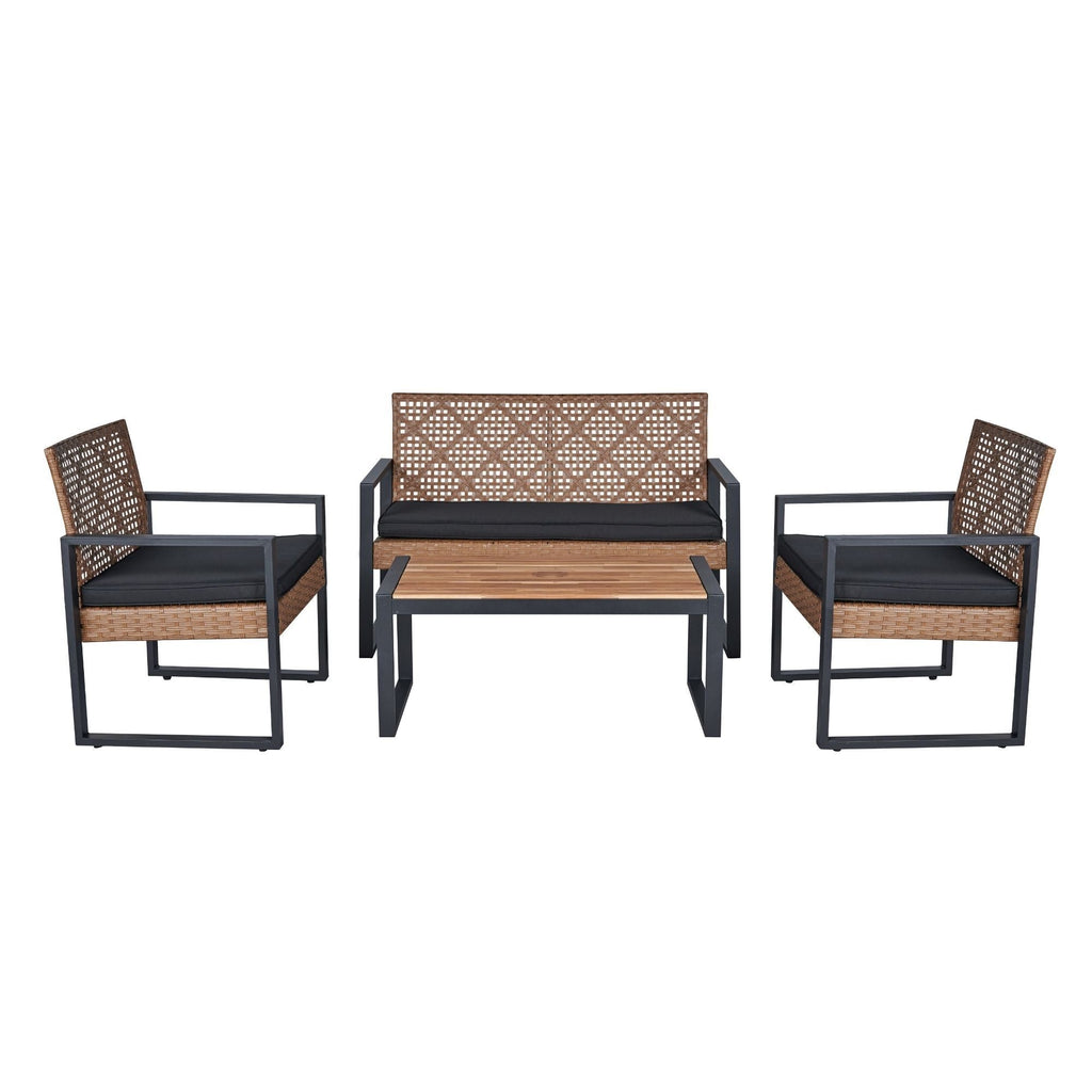 4 Piece Patio Furniture Set With Acacia Wood Table Top & Cushions