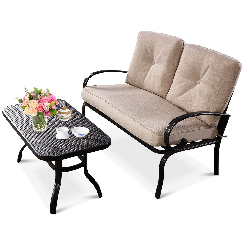 2 Pieces Patio Outdoor Cushioned Coffee Table Set