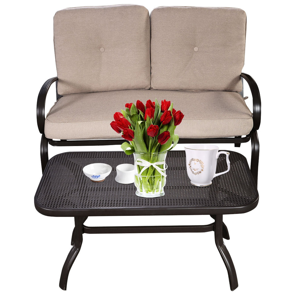 2 Pieces Patio Outdoor Cushioned Coffee Table Set