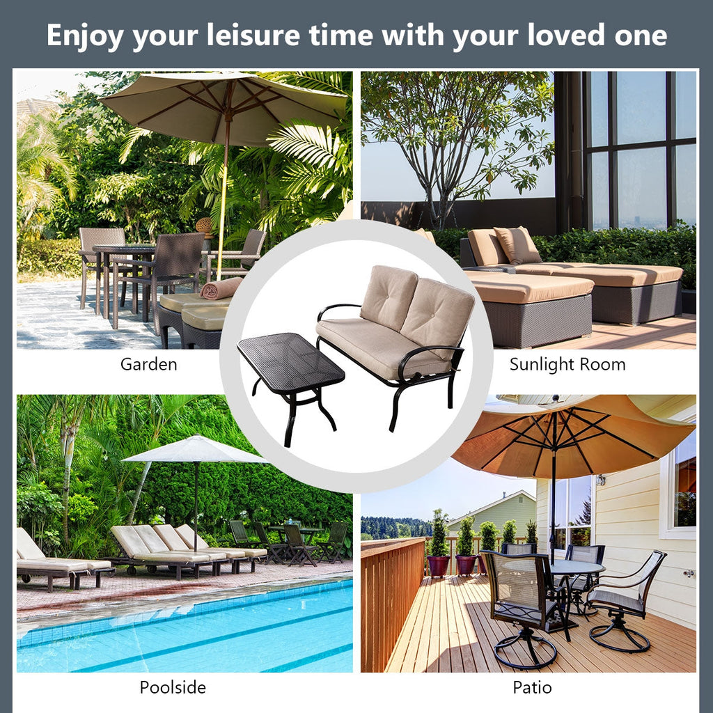 2 Pieces Patio Outdoor Cushioned Coffee Table Set