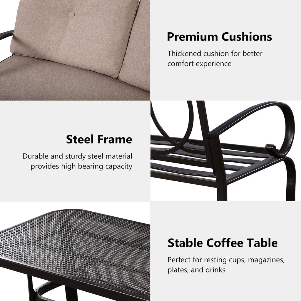 2 Pieces Patio Outdoor Cushioned Coffee Table Set