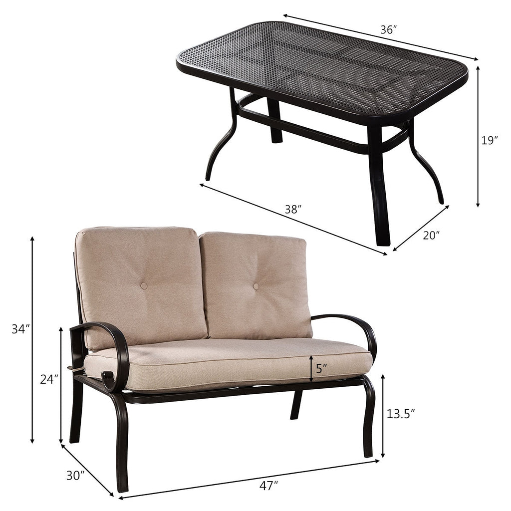 2 Pieces Patio Outdoor Cushioned Coffee Table Set