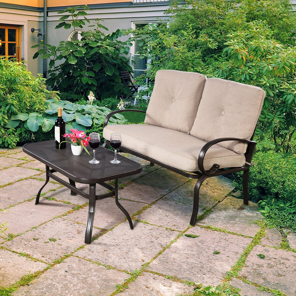 2 Pieces Patio Outdoor Cushioned Coffee Table Set