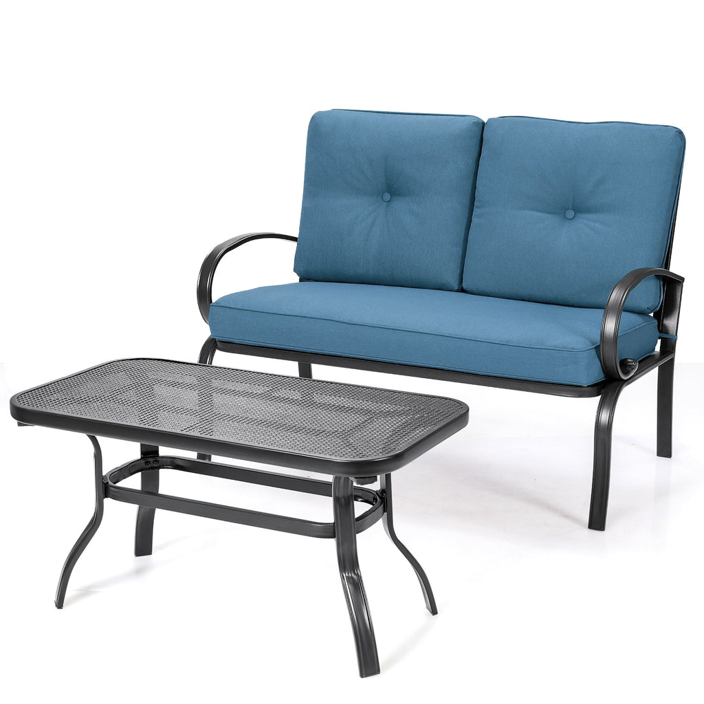 2 Pieces Patio Outdoor Cushioned Coffee Table Set
