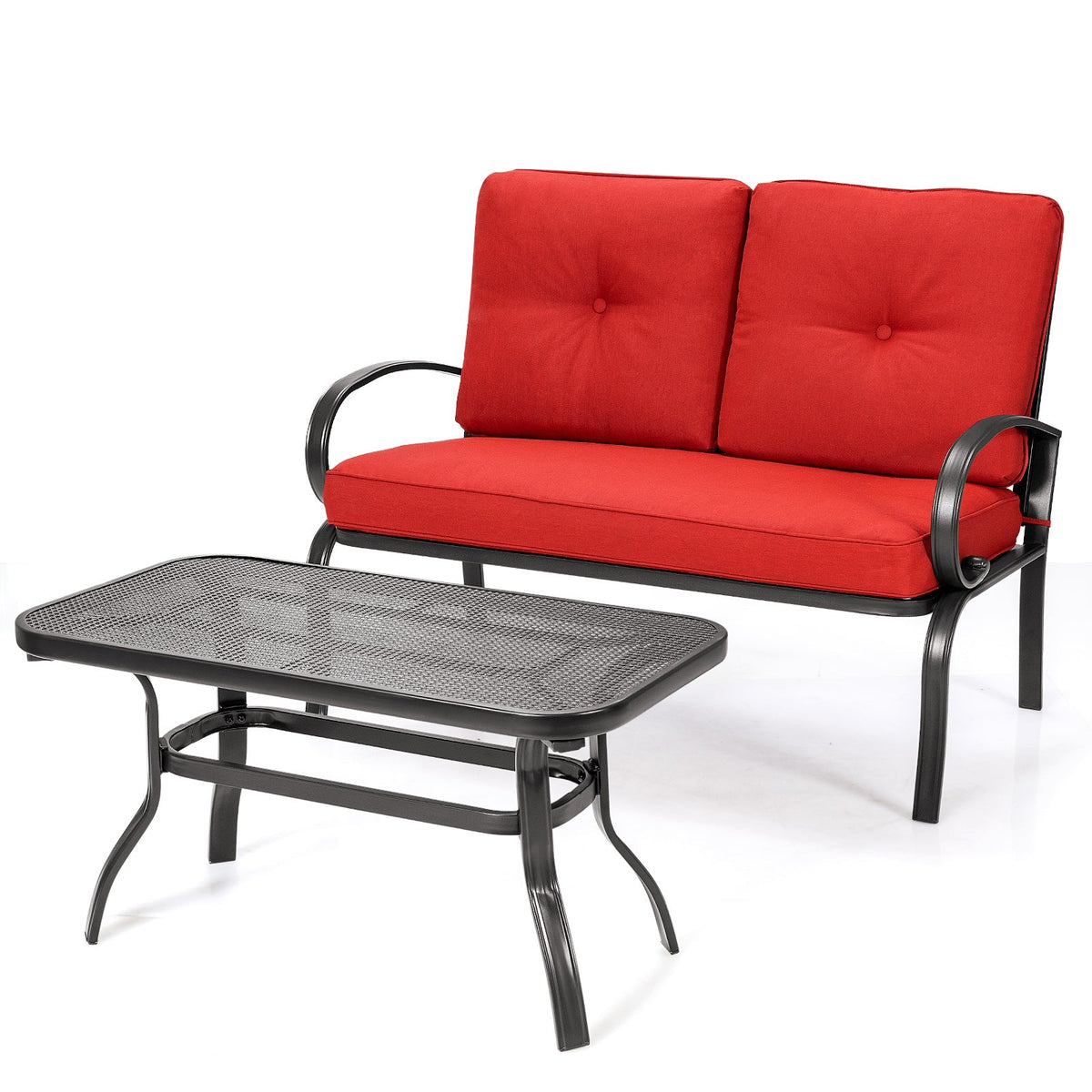 2 Pieces Patio Outdoor Cushioned Coffee Table Set