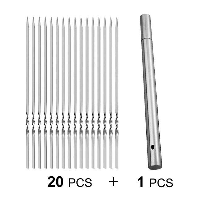 Stainless Steel Barbeque Skewer Storage Tube Reusable Grill Sticks