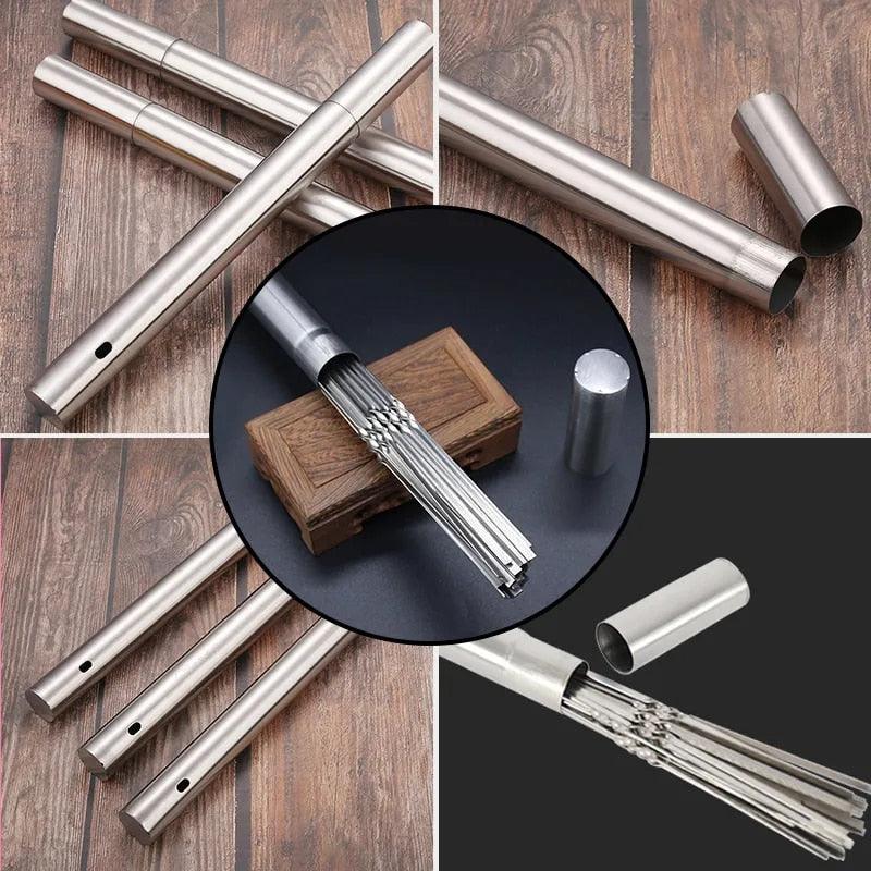 Stainless Steel Barbeque Skewer Storage Tube Reusable Grill Sticks