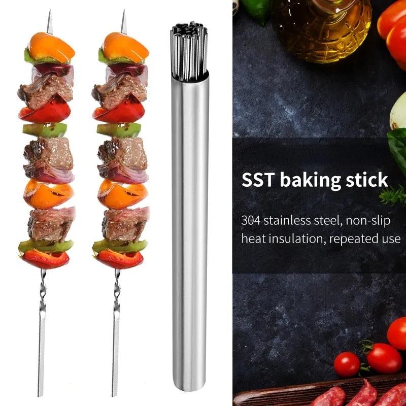 Stainless Steel Barbeque Skewer Storage Tube Reusable Grill Sticks