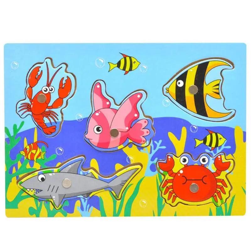 Wooden Magnetic Ocean Fishing Toy Game & Puzzle Board