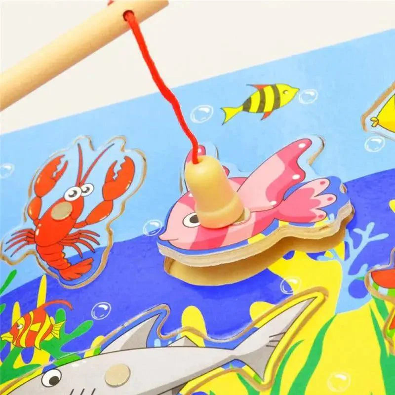 Wooden Magnetic Ocean Fishing Toy Game & Puzzle Board