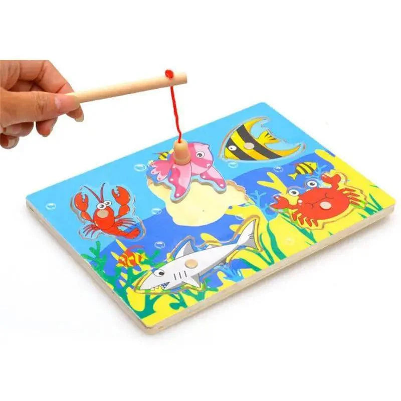 Wooden Magnetic Ocean Fishing Toy Game & Puzzle Board
